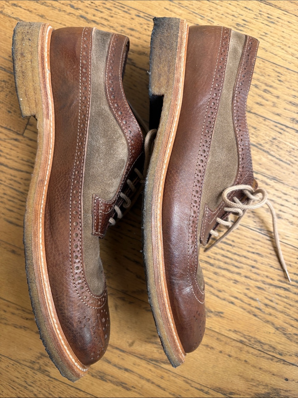 Brunello Cucinelli Two-Tone Brown & Tan Suede-Leather Brogues - Picture 2 of 10